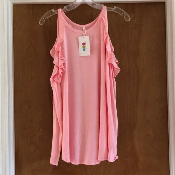 DDP Boutique Pink Ruffle Cold Shoulder Top Small - Picture 1 of 2